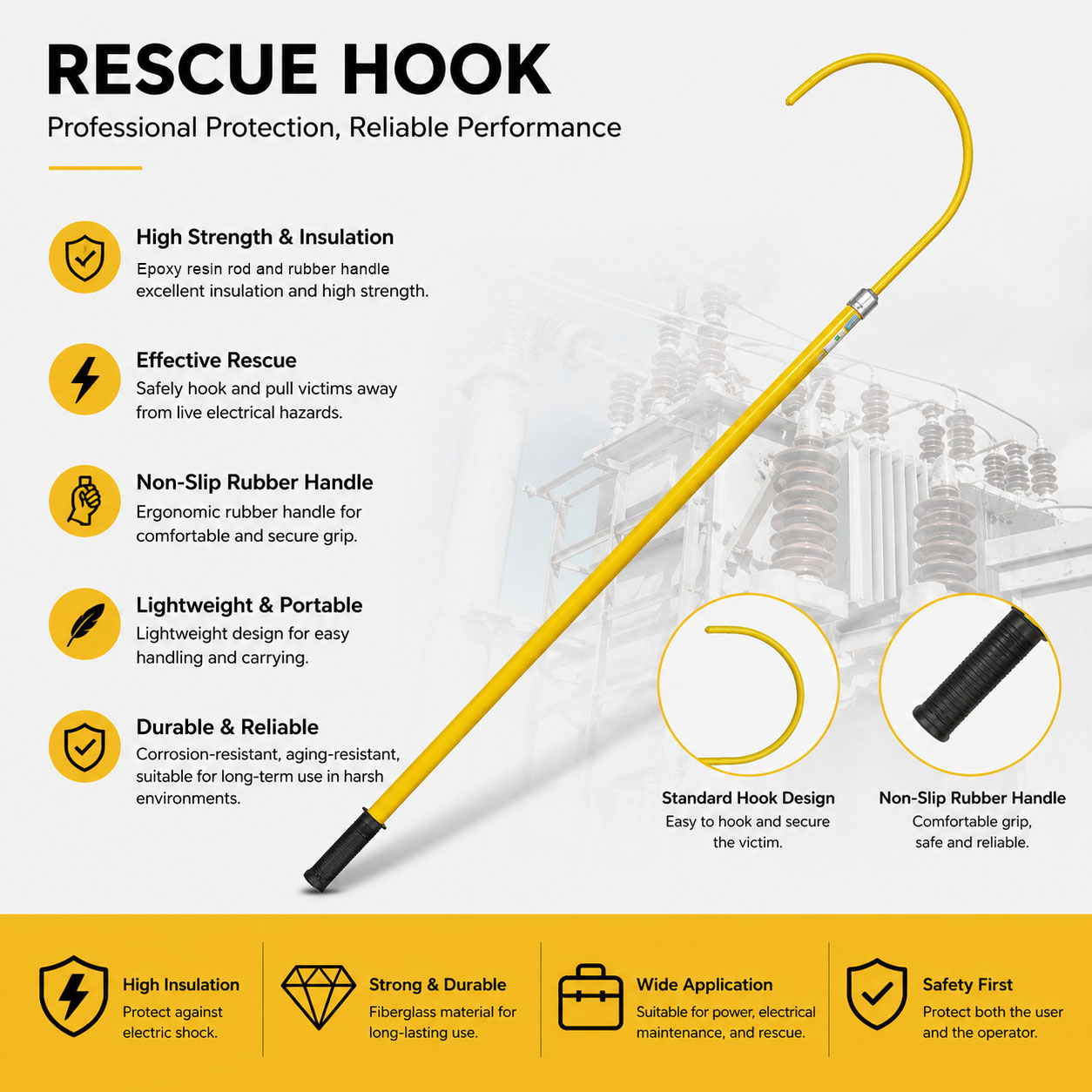 High Voltage Insulated Personal Rescue Hook detail 1